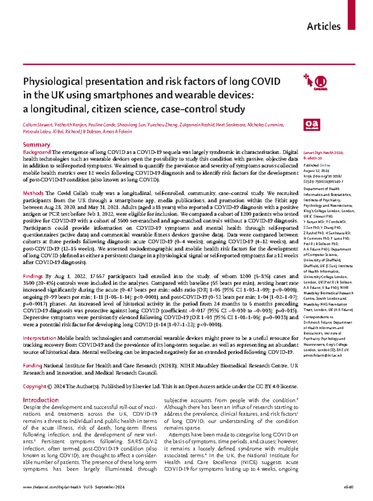 Physiological Factors and Risks of Long COVID in the UK: A Study - Studocu