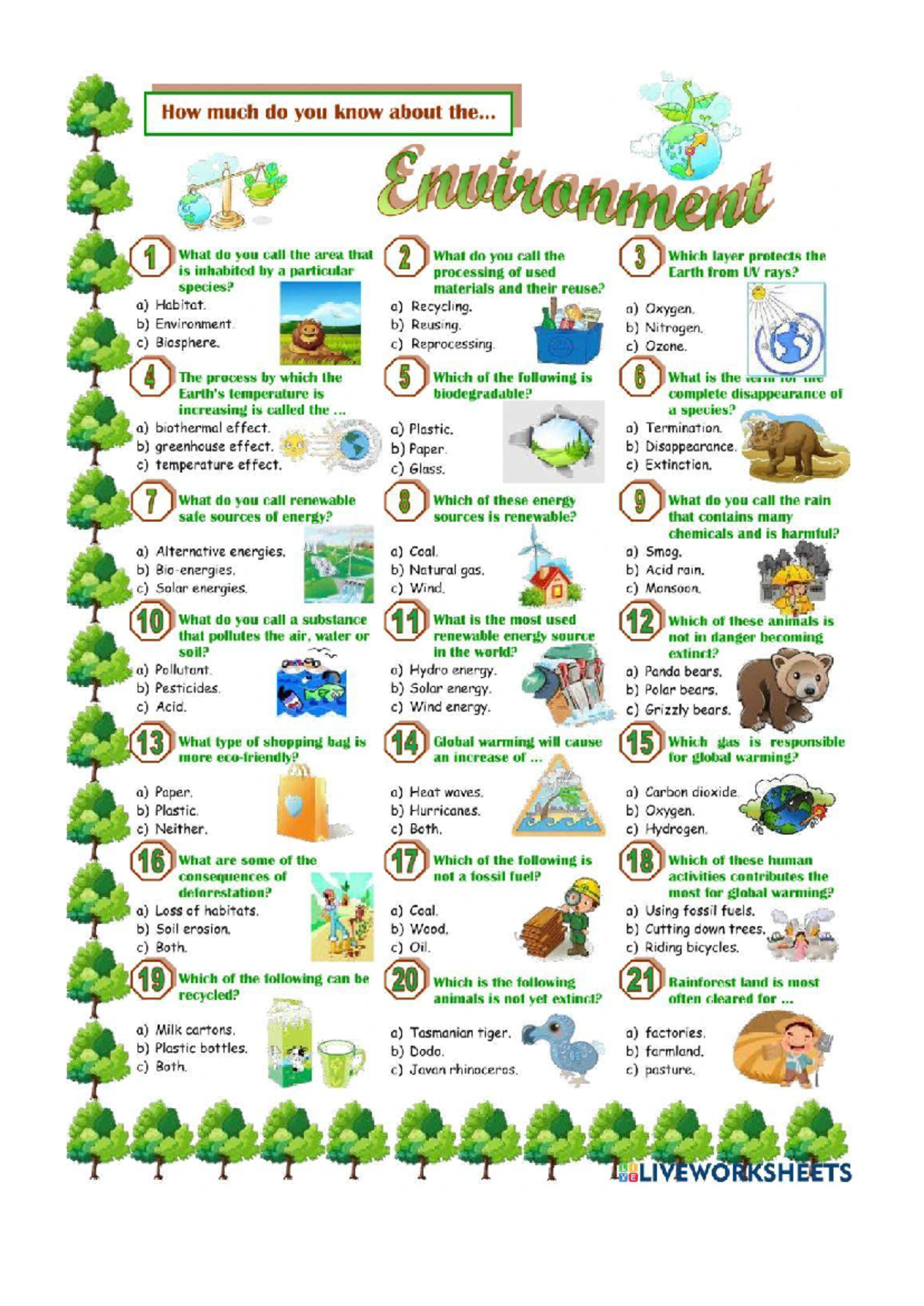 Environment 5to - Quiz on Environmental Knowledge and Issues - Studocu
