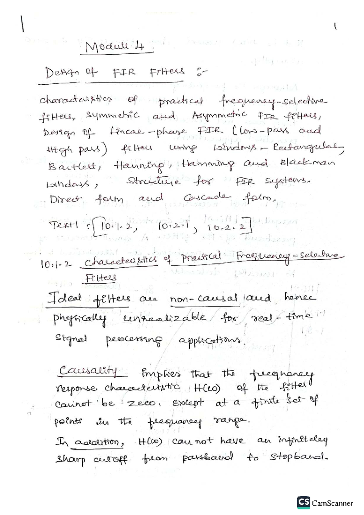 Module 4: Design of FIR Filters and Their Characteristics - Studocu