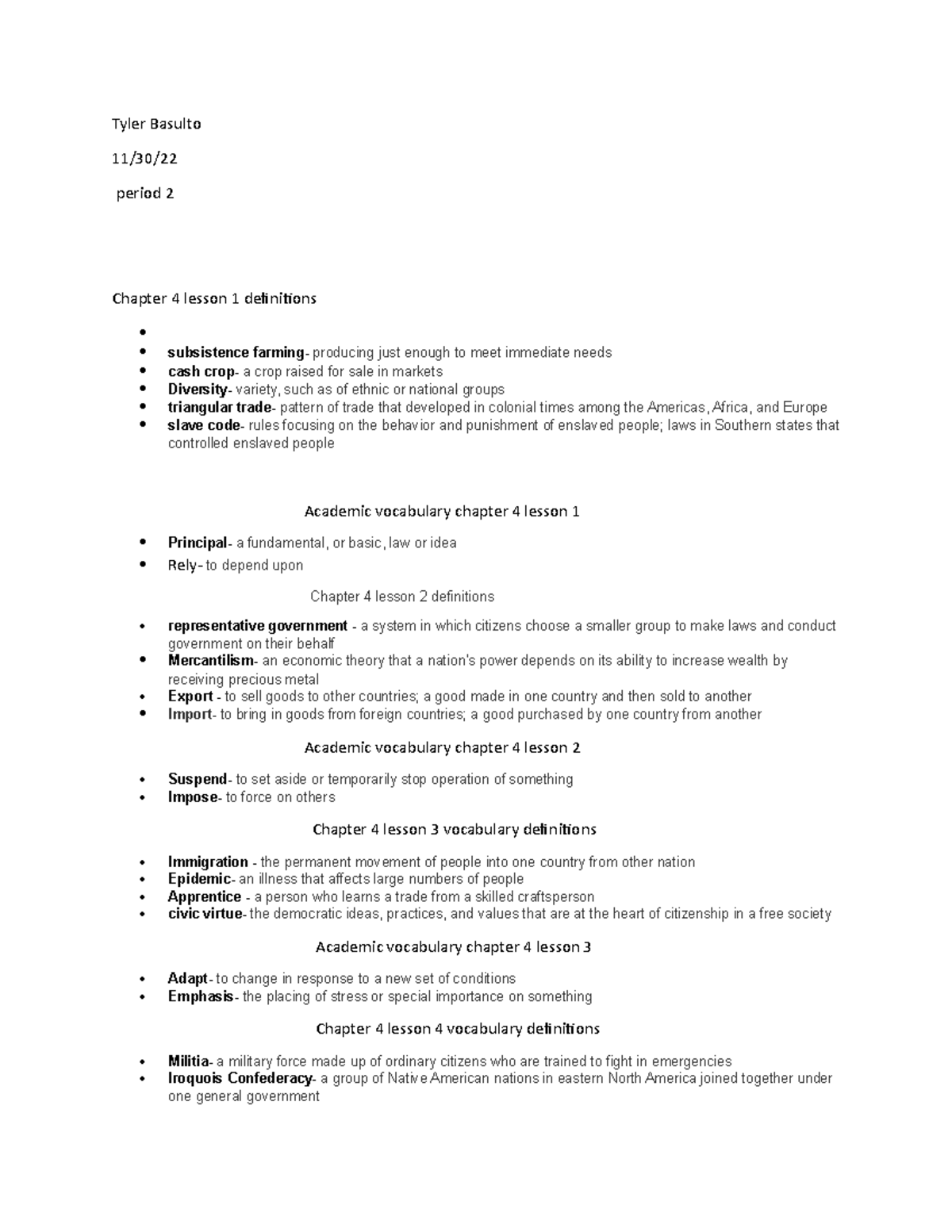Chapter 4 Lesson Definitions (History 101) - Studocu