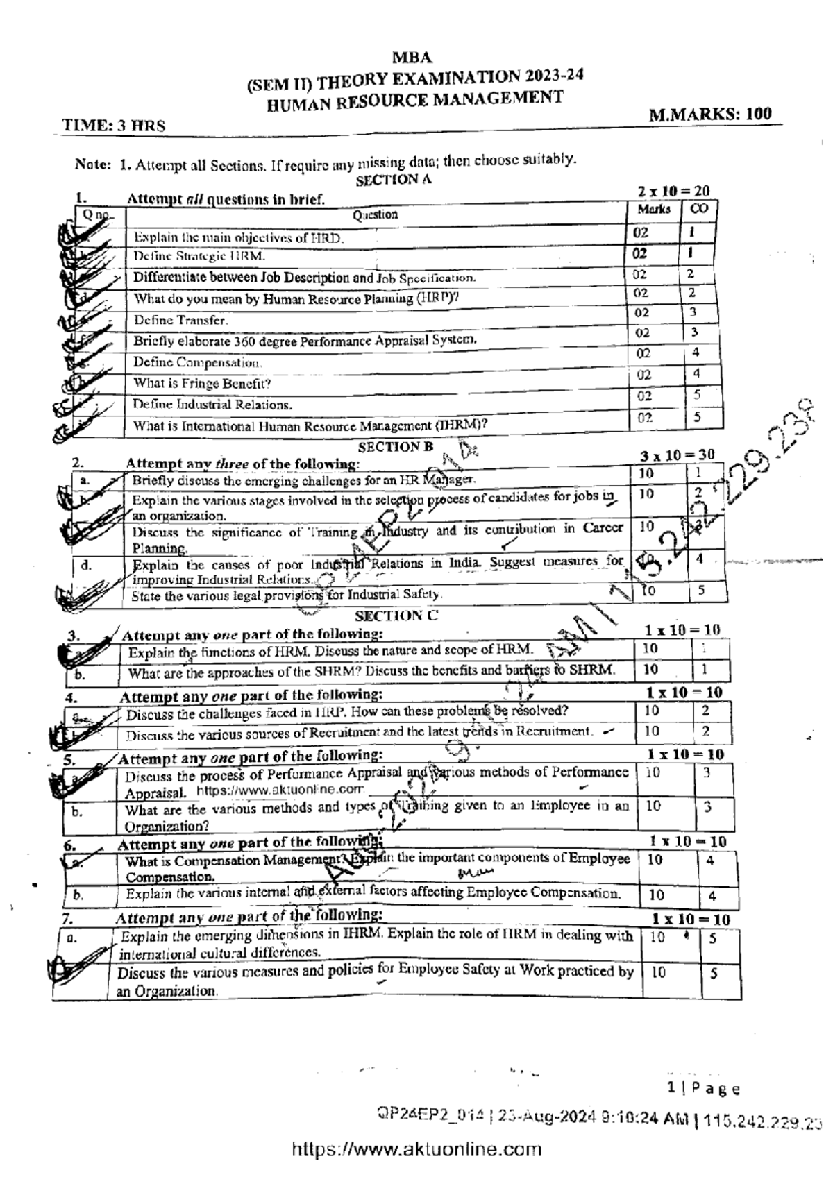 MBA (SEM II) Final Exam: Human Resource Management Overview - Studocu