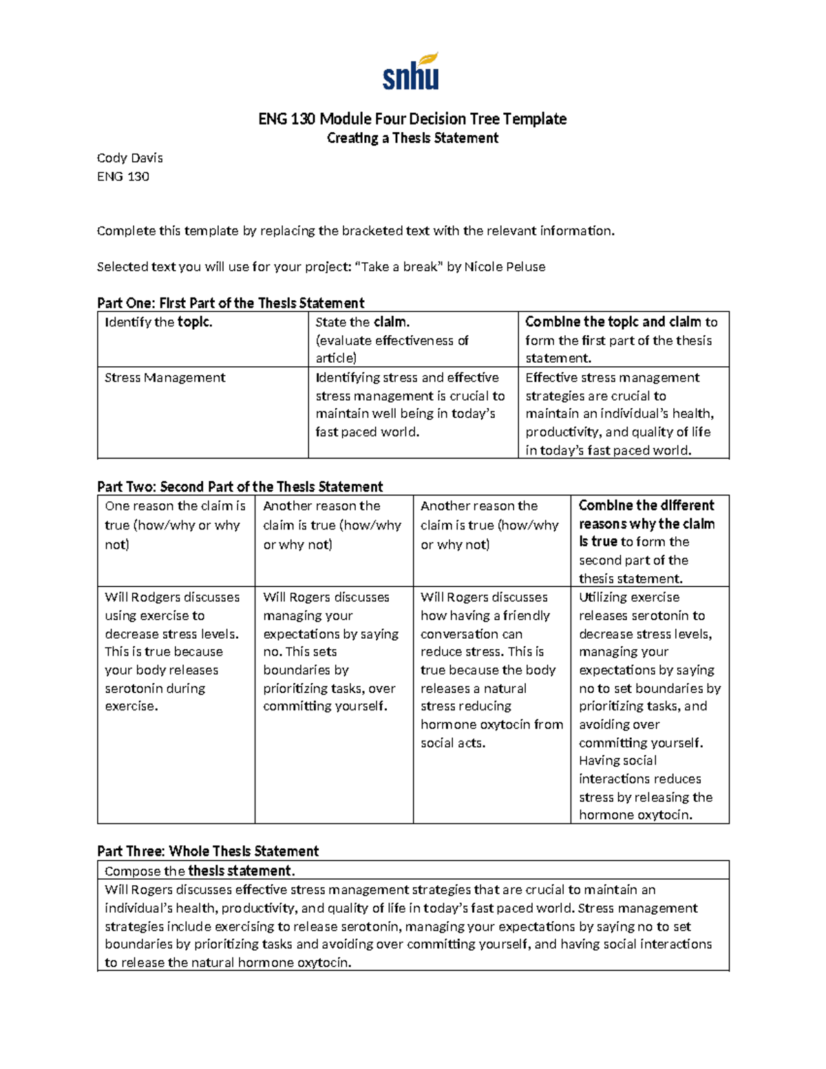 ENG 130 Module Four Thesis Statement Development Guide - Studocu