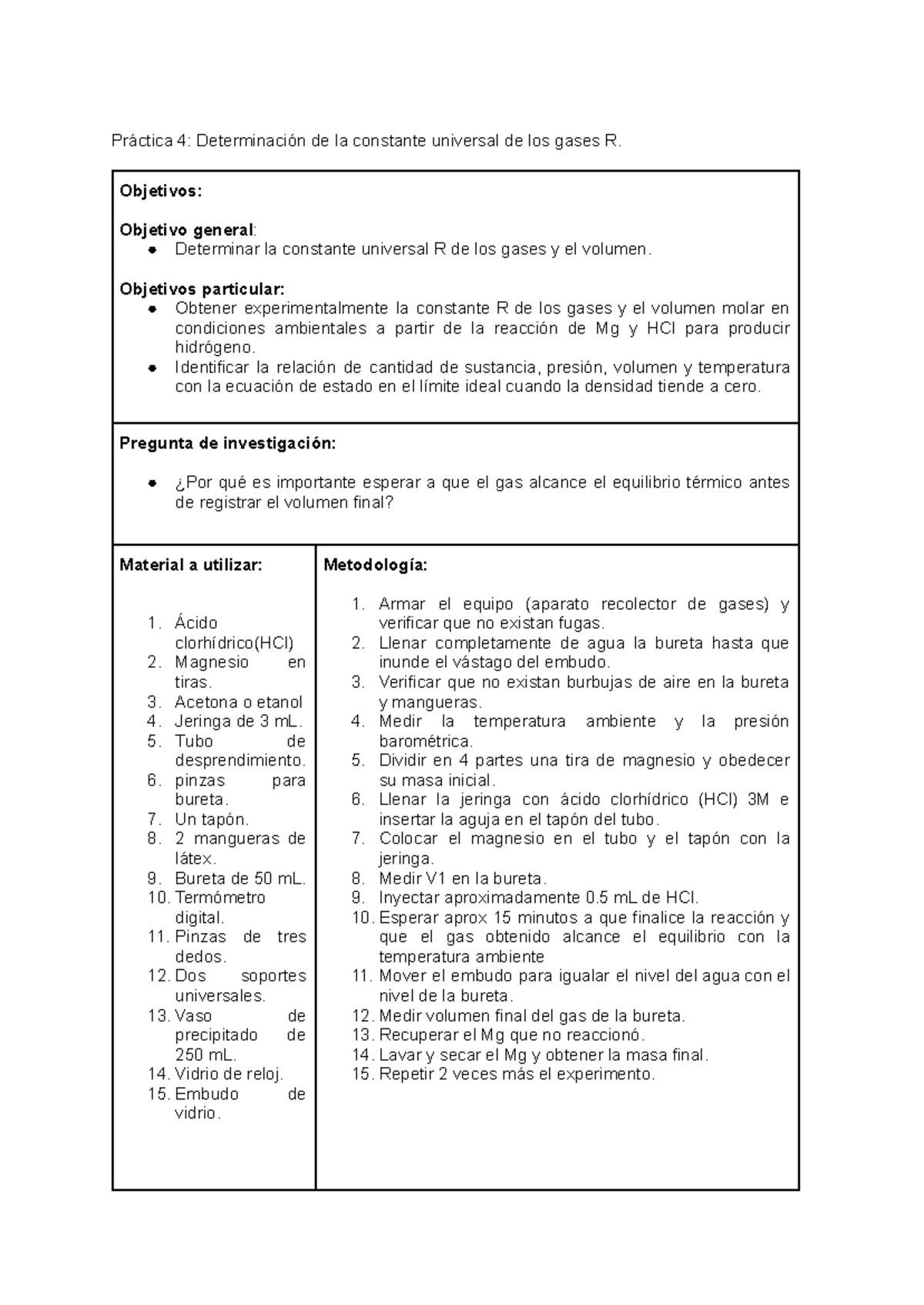 P4: Práctica 4 - Determinación de la Constante R de los Gases - Studocu
