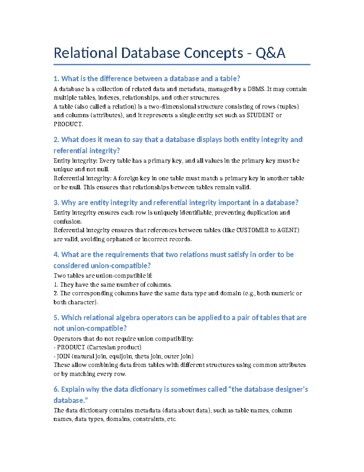 Relational Database Concepts: Key QA Insights - Studocu