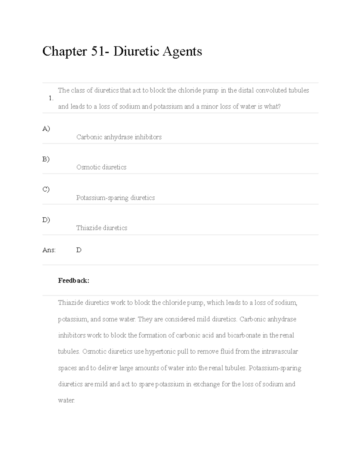 Ch51 - Nursing Pharmacology Test Bank: Diuretic Agents Focus - Document Preview