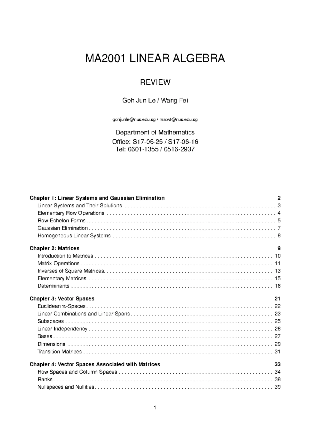 Final Cheatsheet - Summary Linear Algebra I - MA2001 - Studocu
