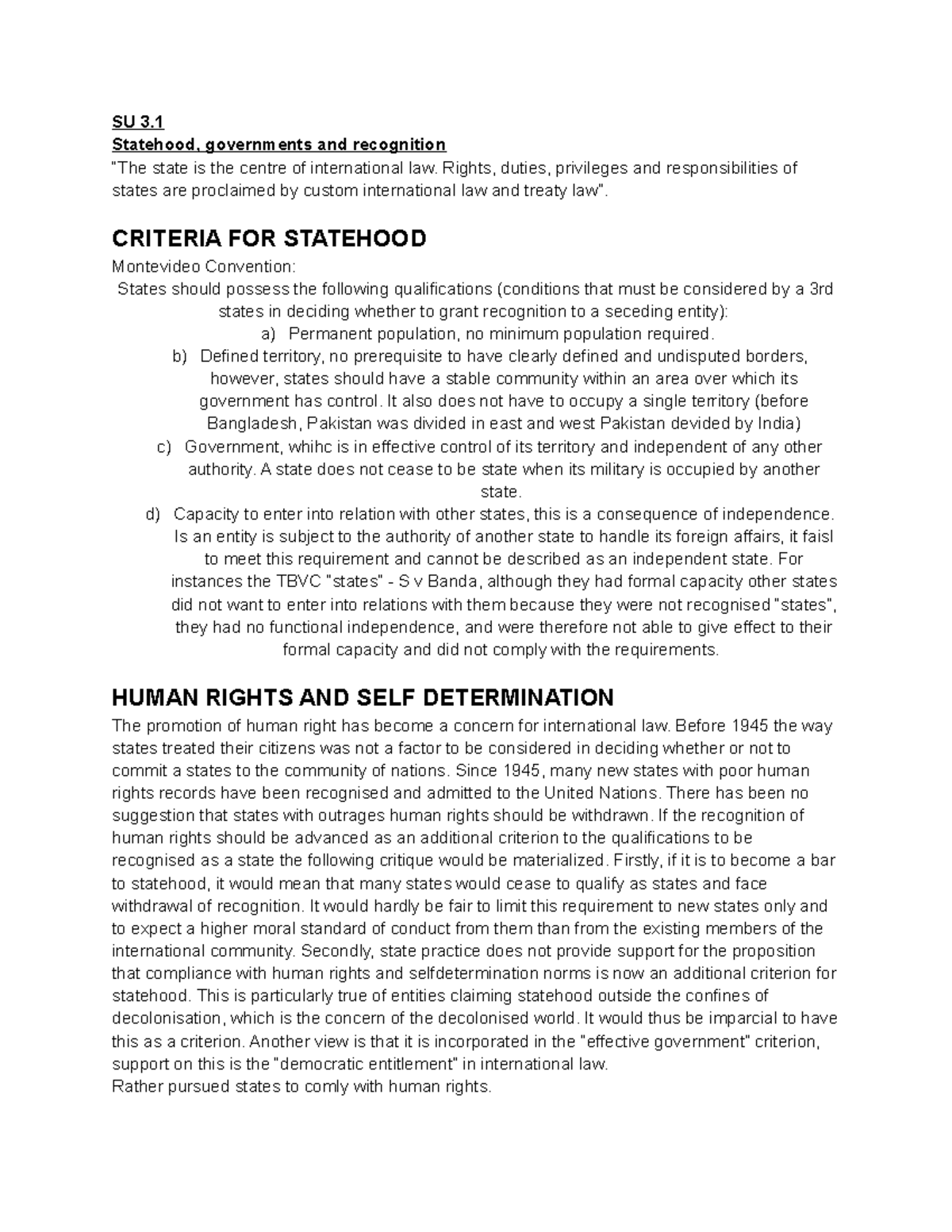 IURI 323 Lecture Notes on Statehood, Recognition, and Self ...