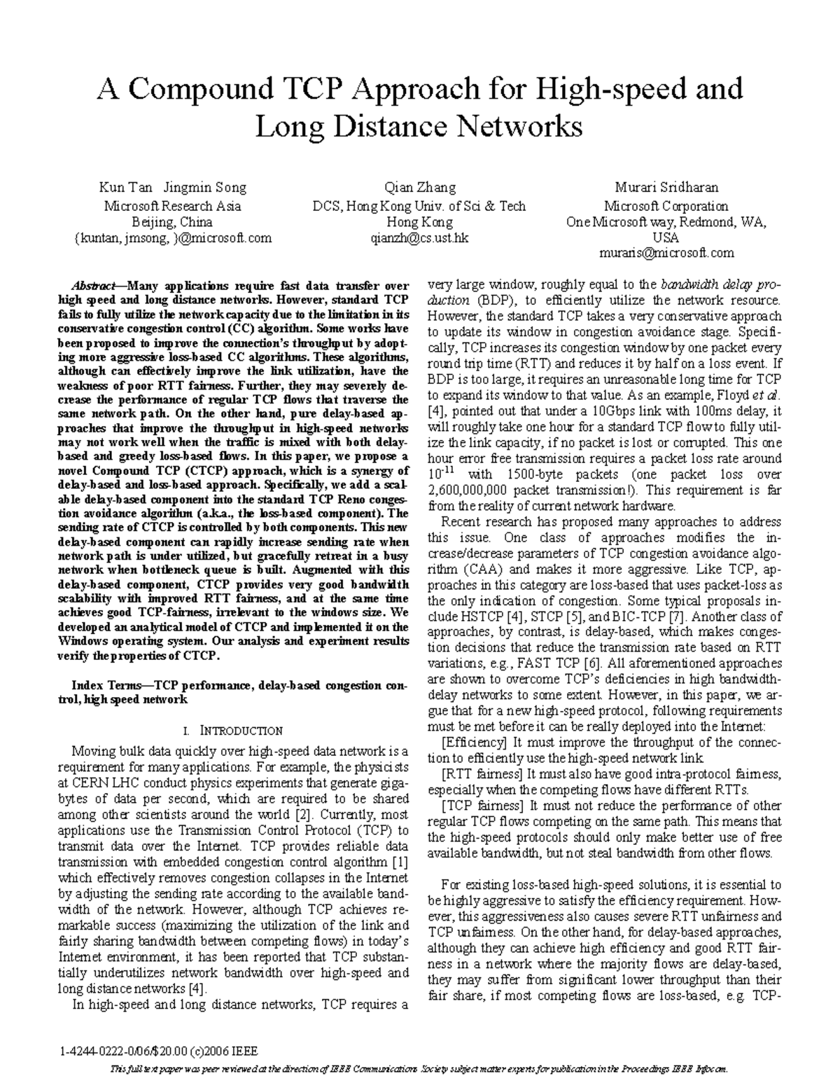 A Compound TCP Approach for High-Speed and Long Distance Networks - of ...