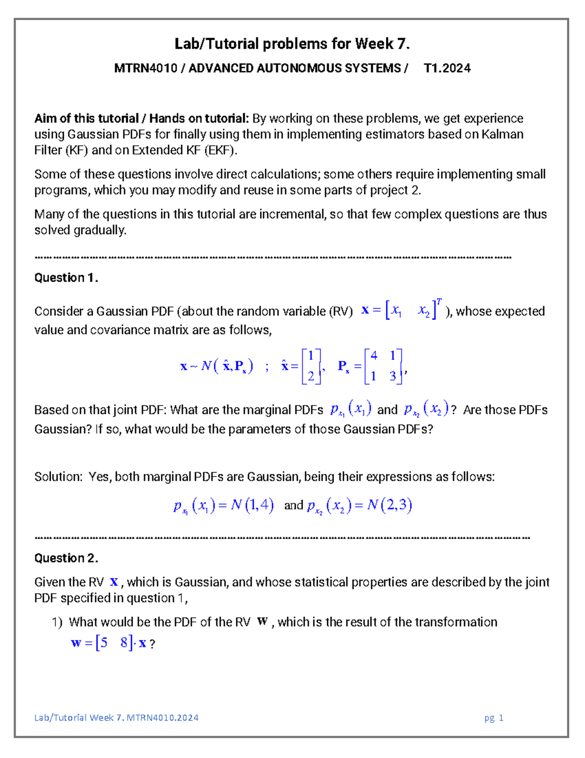 Tutorial Week07[2024] - Lab/Tutorial problems for Week 7. MTRN4010 ...
