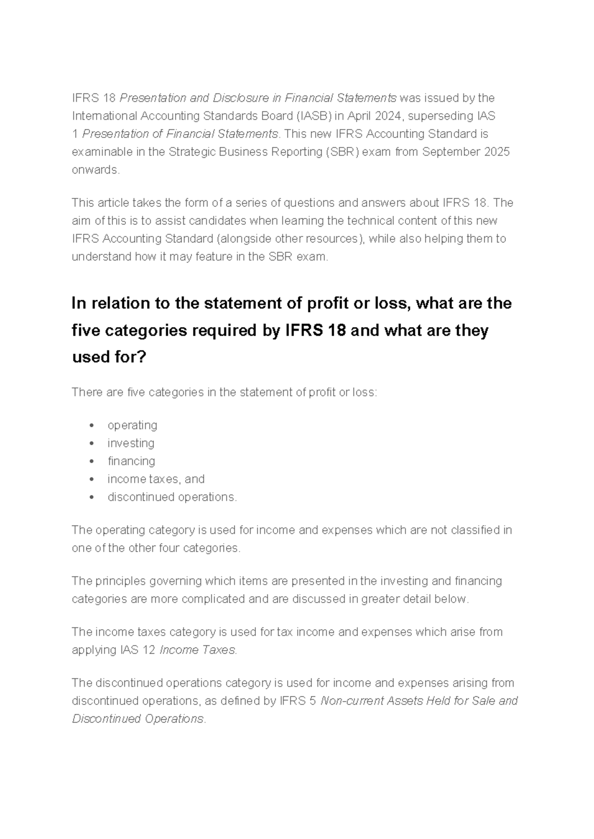 IFRS 18 - Q&A on Presentation & Disclosure for SBR Exam - Studocu