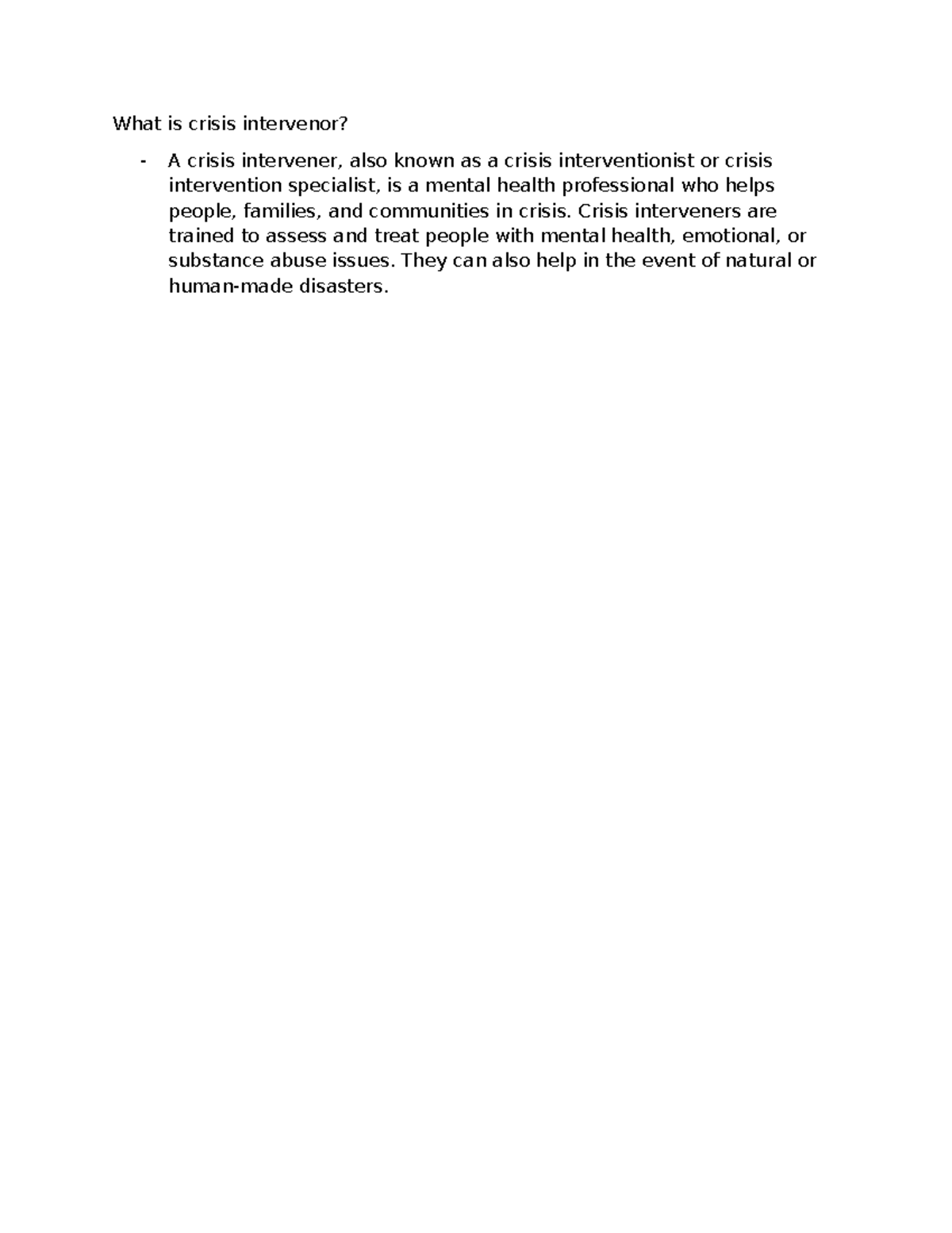 Crisis intervenor - Social science - What is crisis intervenor? - A ...