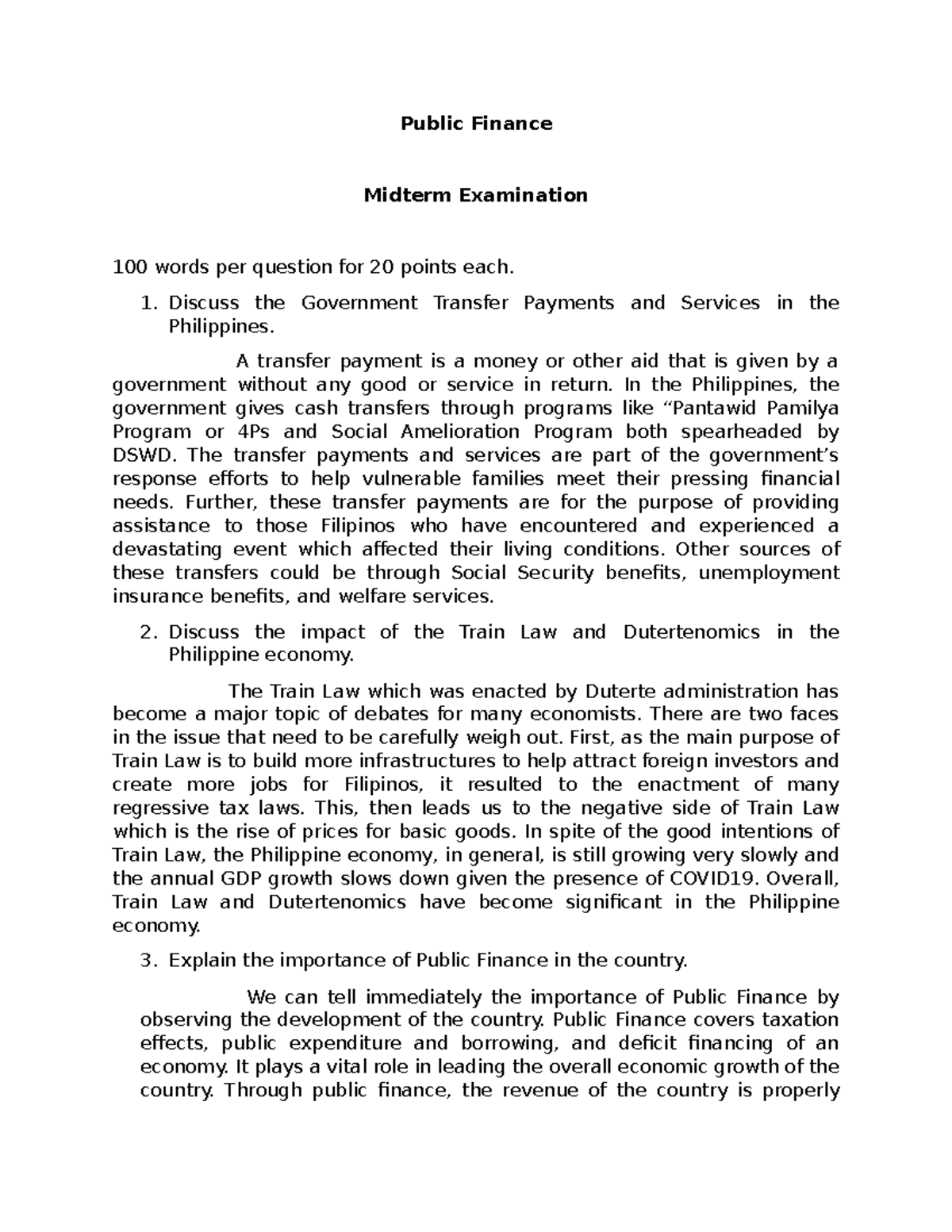 Public finance Midterm - business administration - WMSU - Studocu