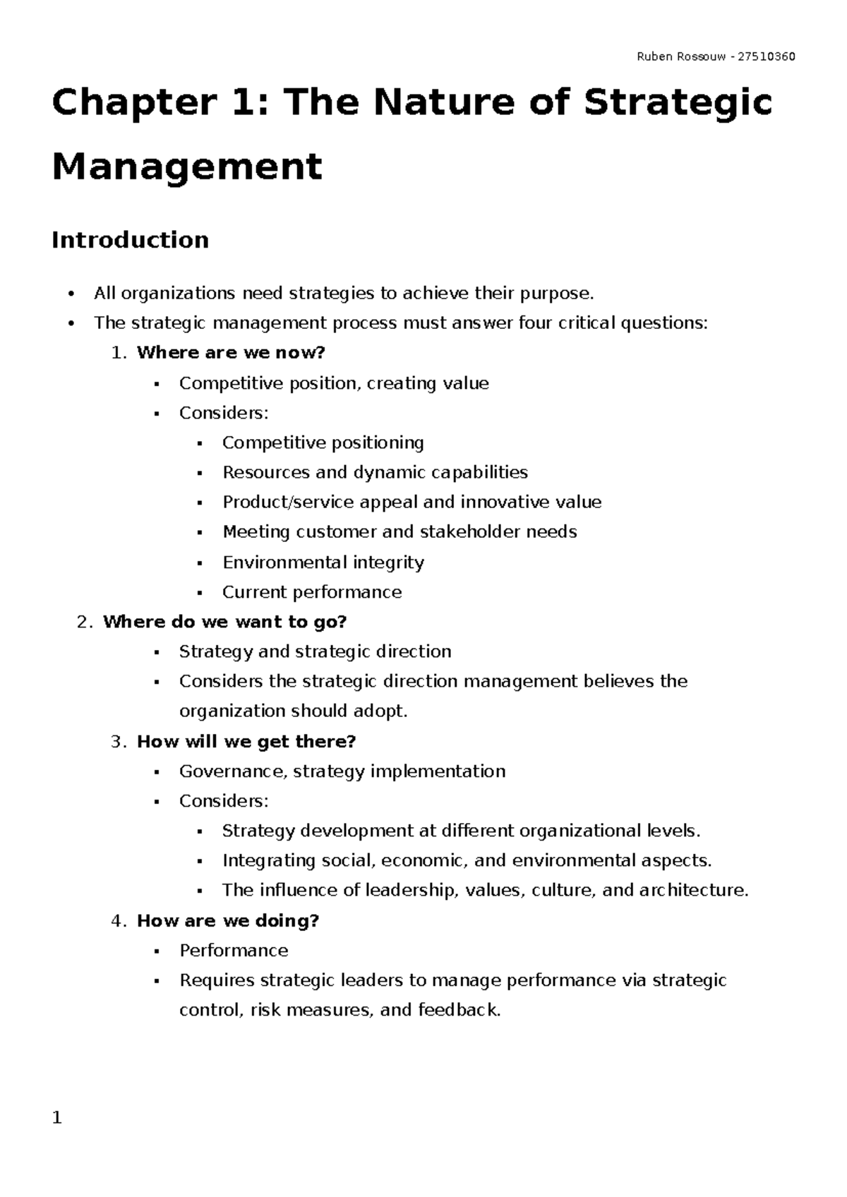 A2 Notes: Chapter 1 - The Nature of Strategic Management - Studocu