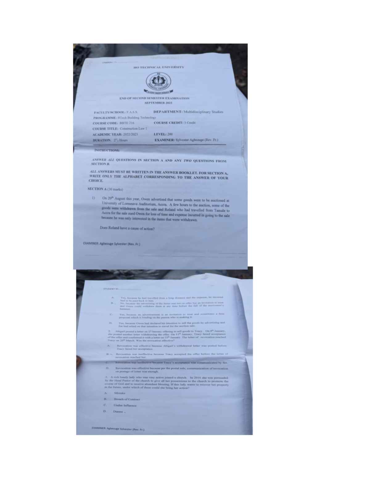 Final Exam Review Notes for Course Code BBTE 216: Construction Law ...