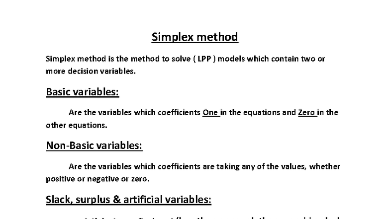 Simplex Method - LPP Solutions and Steps (Notes) - Studocu