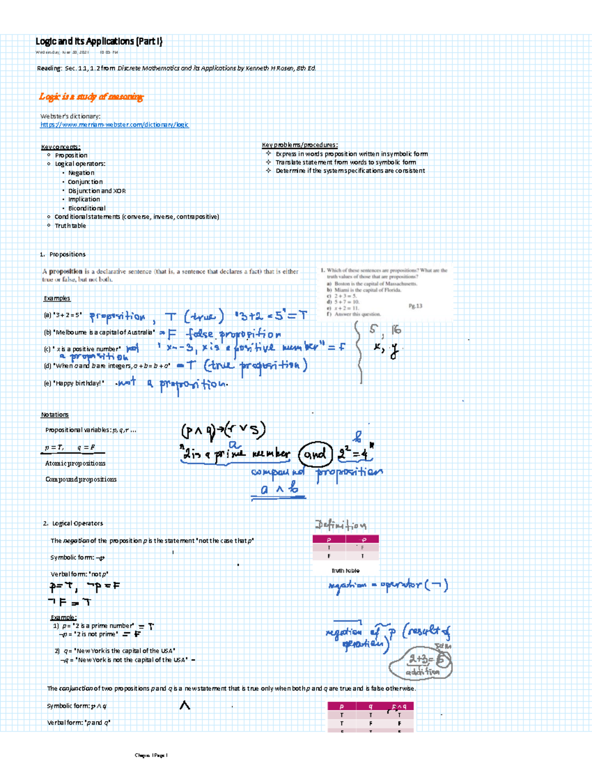 Logic and its Applications (Part I) 01-05-22 - Reading: Sec. 1, 1 from ...