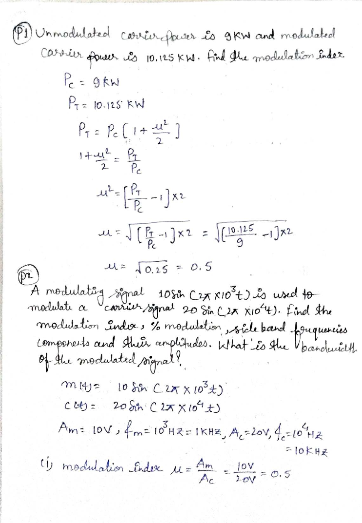 PCS Module 1 Numericals: Modulation Techniques and Calculations - Studocu
