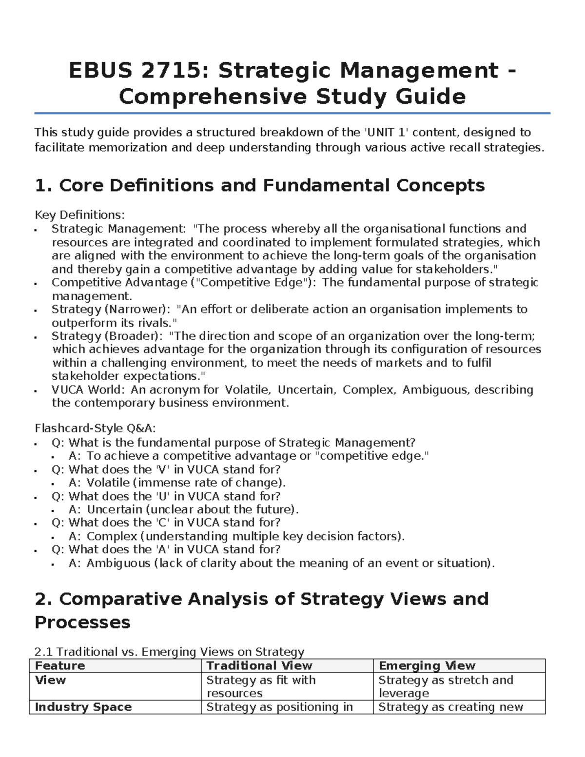 EBUS 2715: Strategic Management Comprehensive Study Guide Notes - Studocu