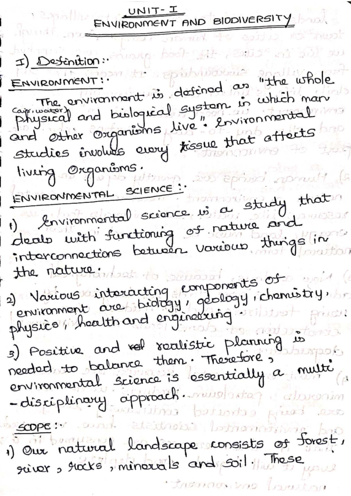 ESS-Unit 1 Notes: Environmental Science Overview and Key Concepts - Studocu