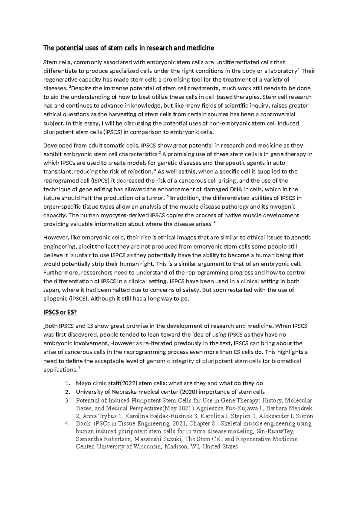 The Potential Uses of Stem Cells in Medicine: A Comparative Study - Studocu