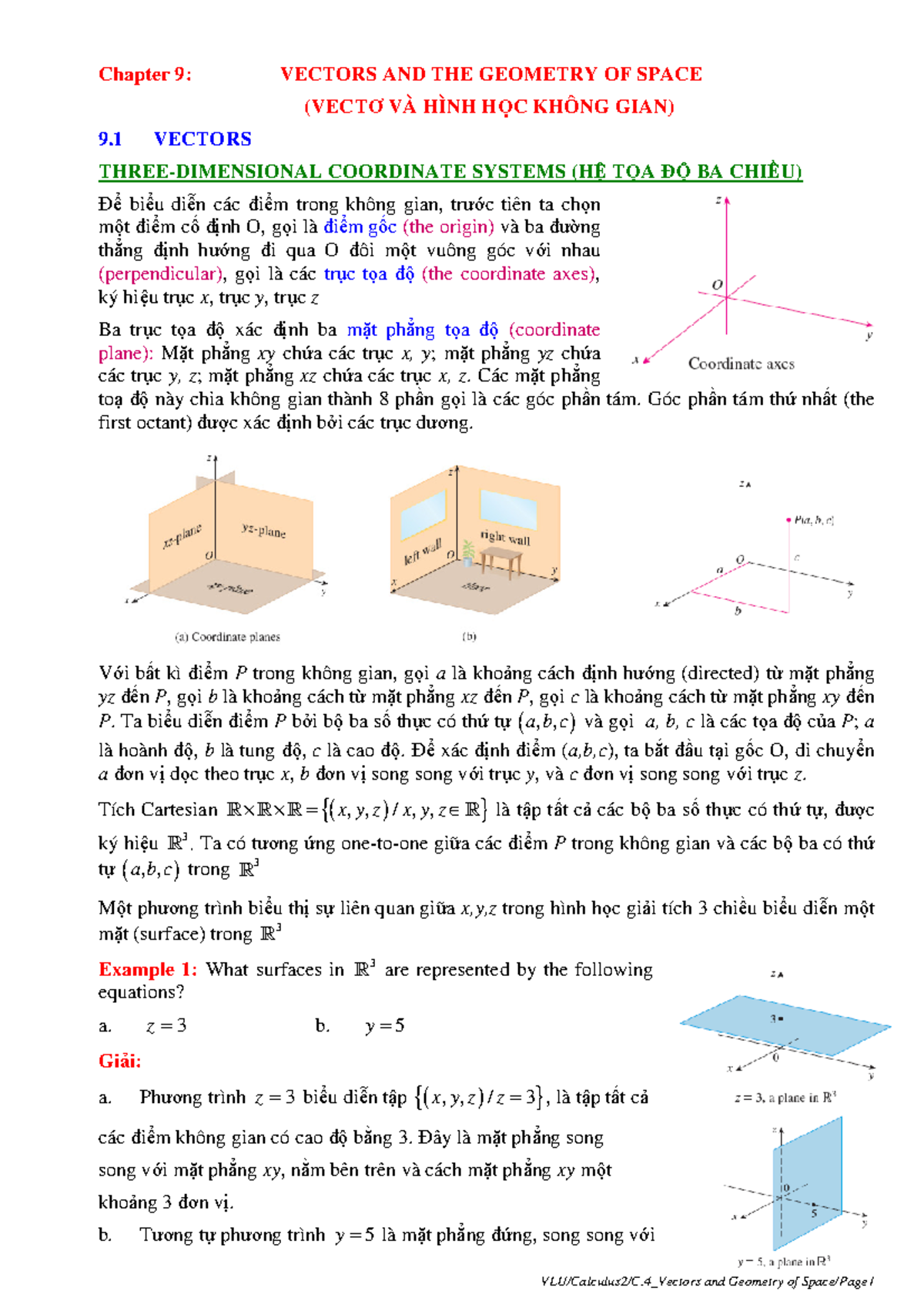 Chapter 9 Vector and Geometry of Space - Chapter 9: VECTORS AND THE ...