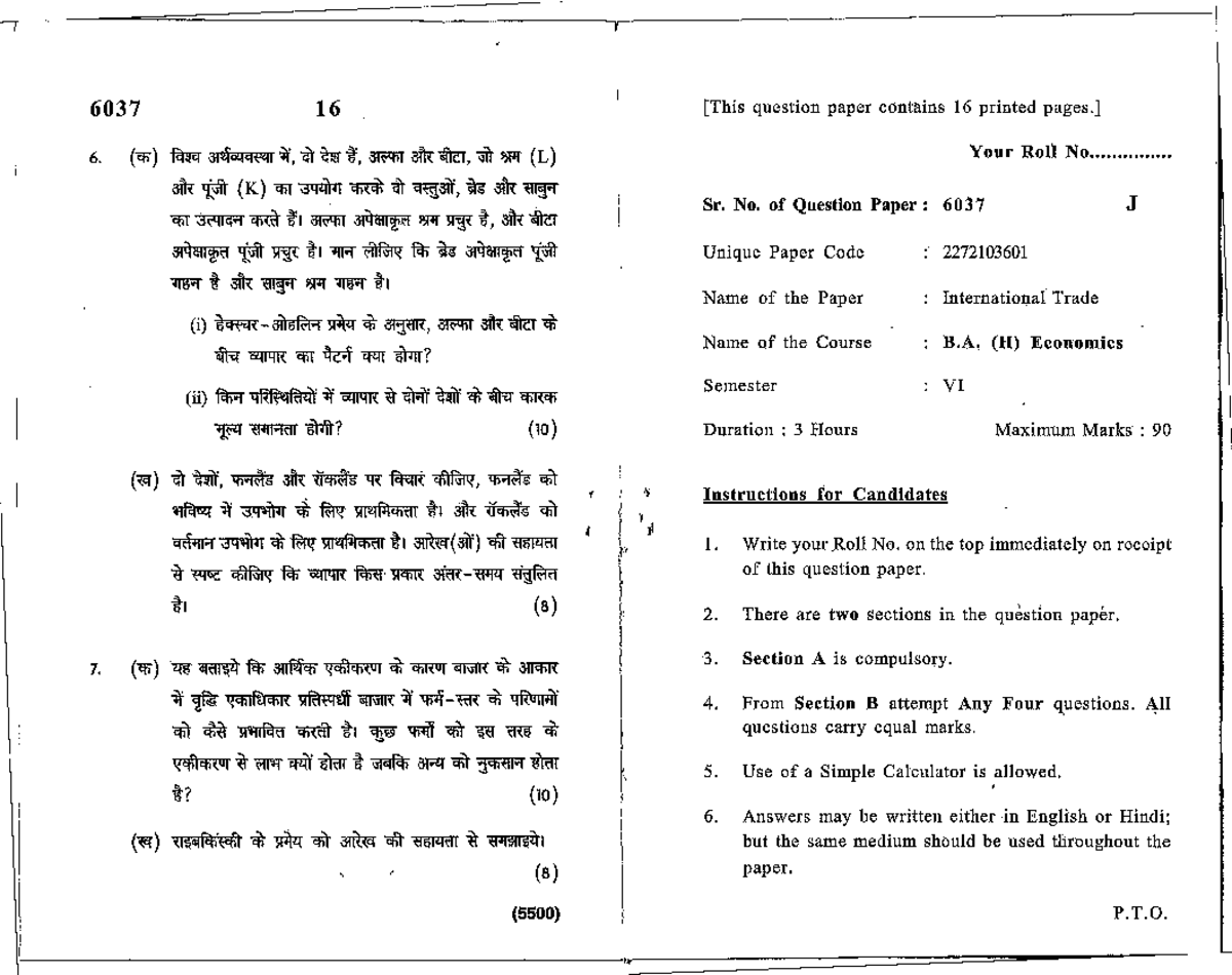 International Trade - Notes for B.A. (H) Economics 6037 - Studocu