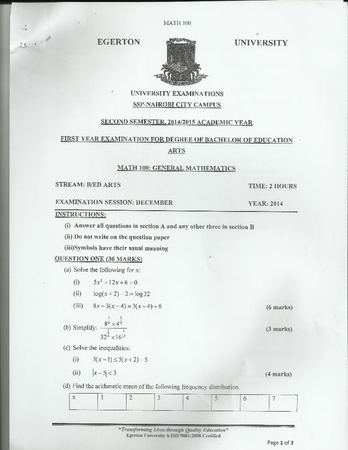 MATH 100 Final Exam Notes - General Mathematics, Dec 2014 - Studocu