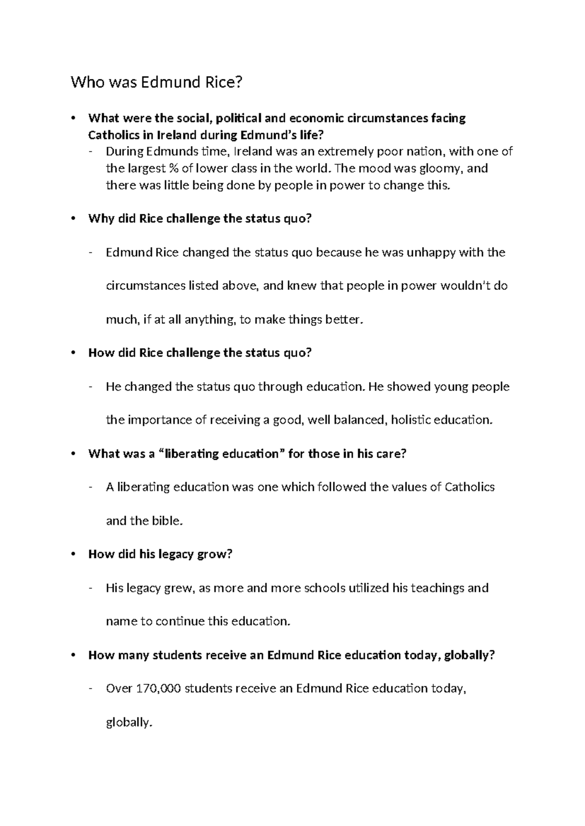 Edmund Rice: Impact on Education & Society in Ireland - Studocu