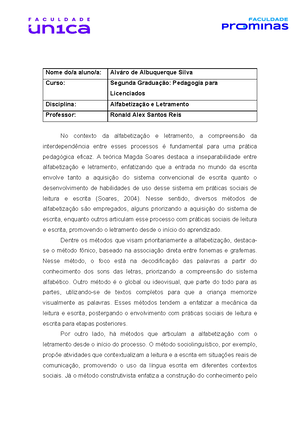 Solved Qual A Principal Funo Do Ldico No Processo De Aprendizagem Nos Alfabetiza O E