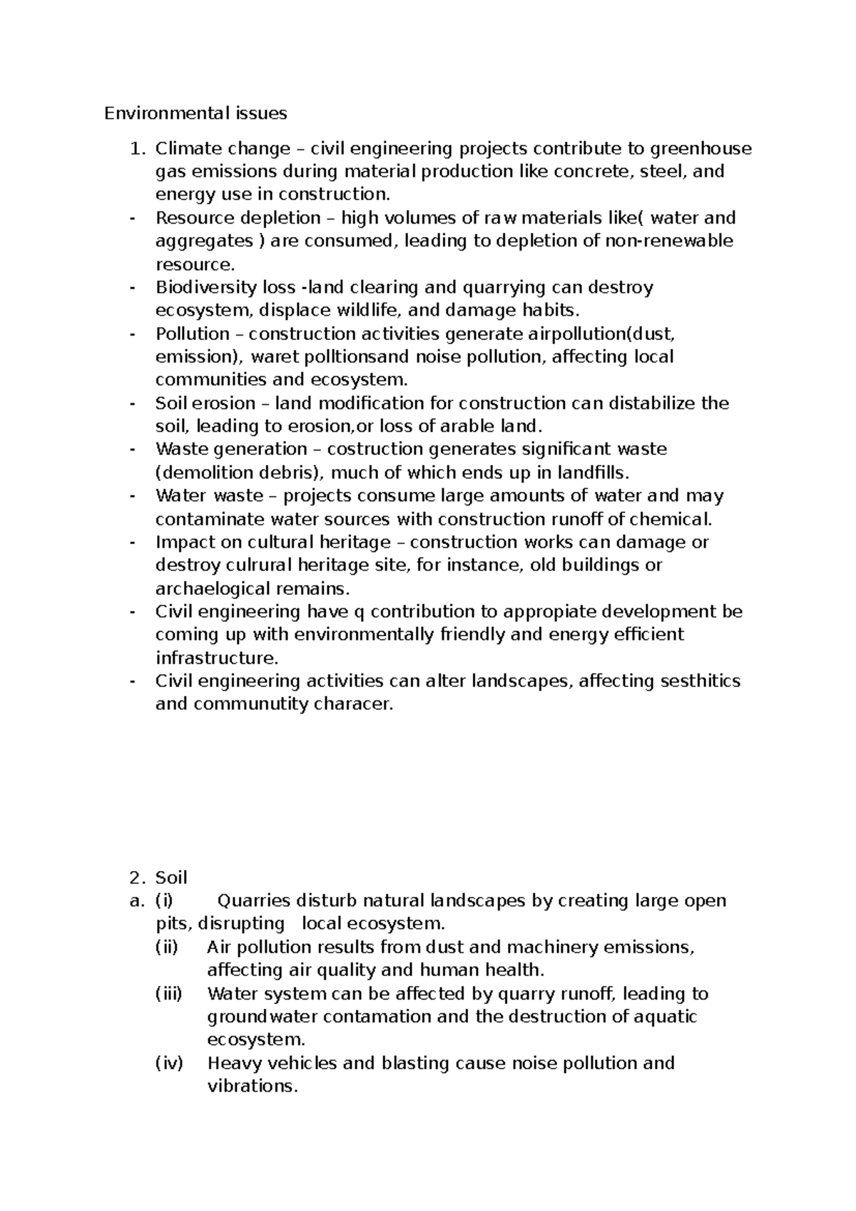 Environmental Issues in Civil Engineering: Impacts and Solutions - Studocu