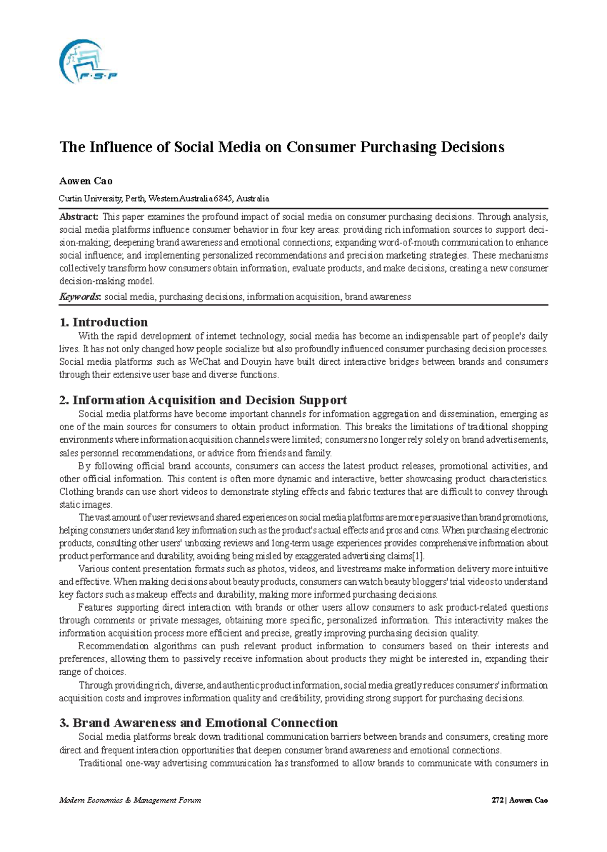 The Impact of Social Media on Consumer Buying Choices - Aowen Cao - Studocu