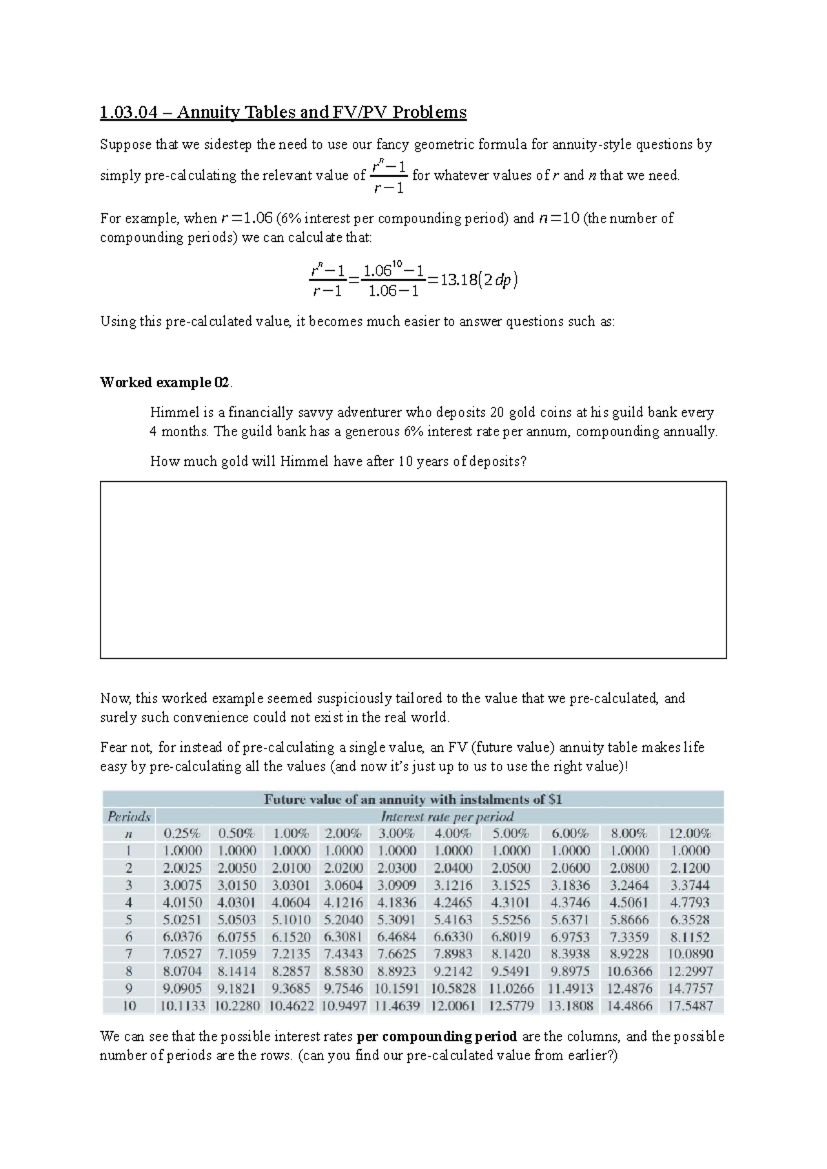 YR11 MA - Topic 01: Annuity Tables, FV & PV Problems - Studocu