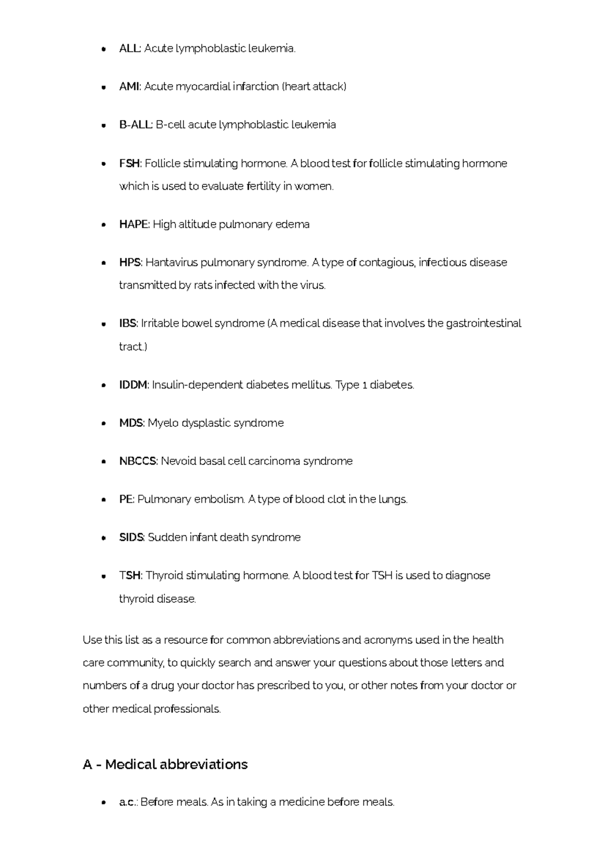 Medical Acronyms and Abbreviations: A Comprehensive Guide - Studocu