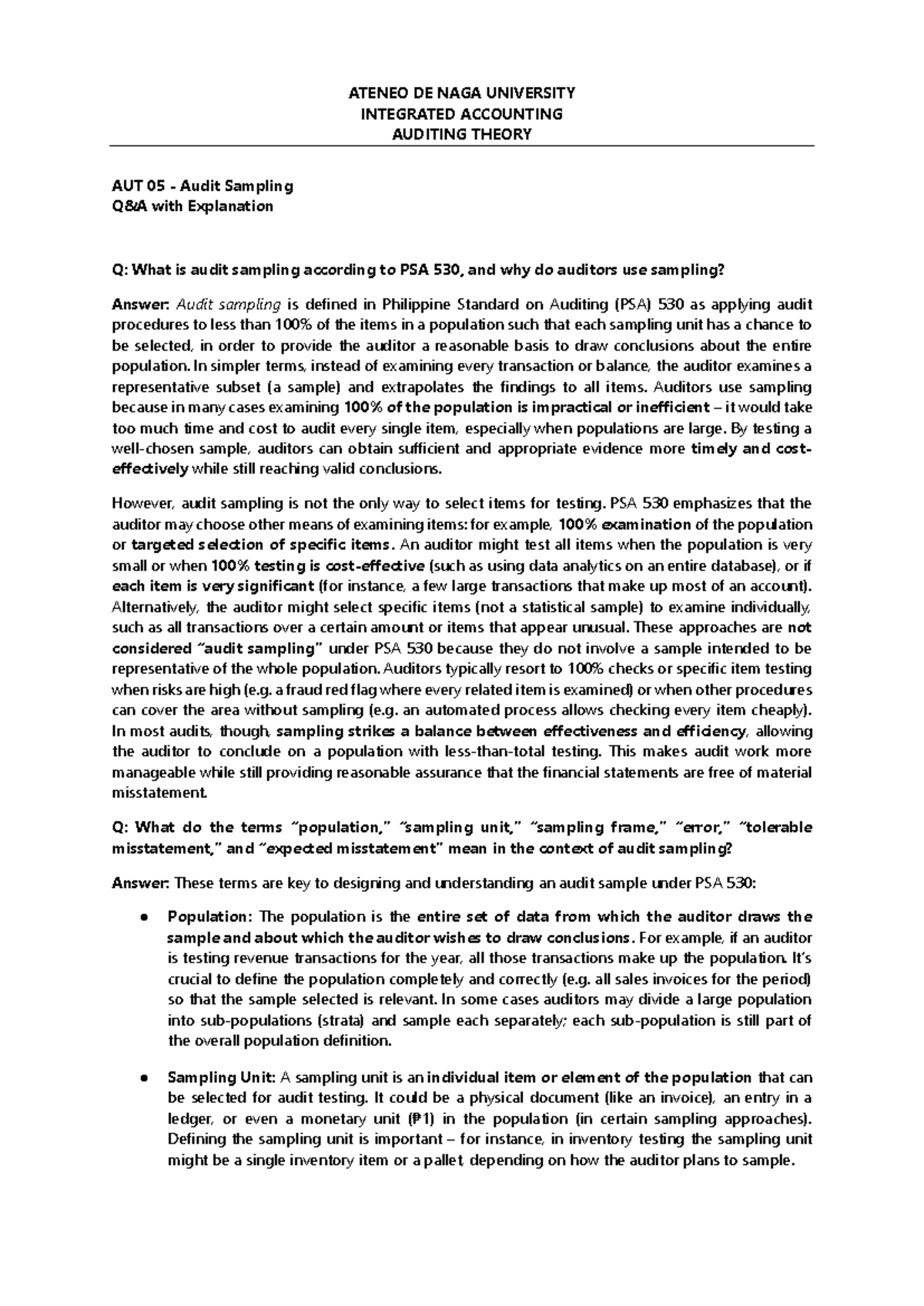 AUT 05 - Audit Sampling: Understanding PSA 530 and Its Applications ...