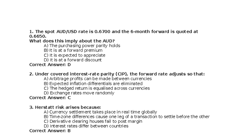 Final Exam Practice Questions for FX and Derivatives (FIN 301) - Studocu