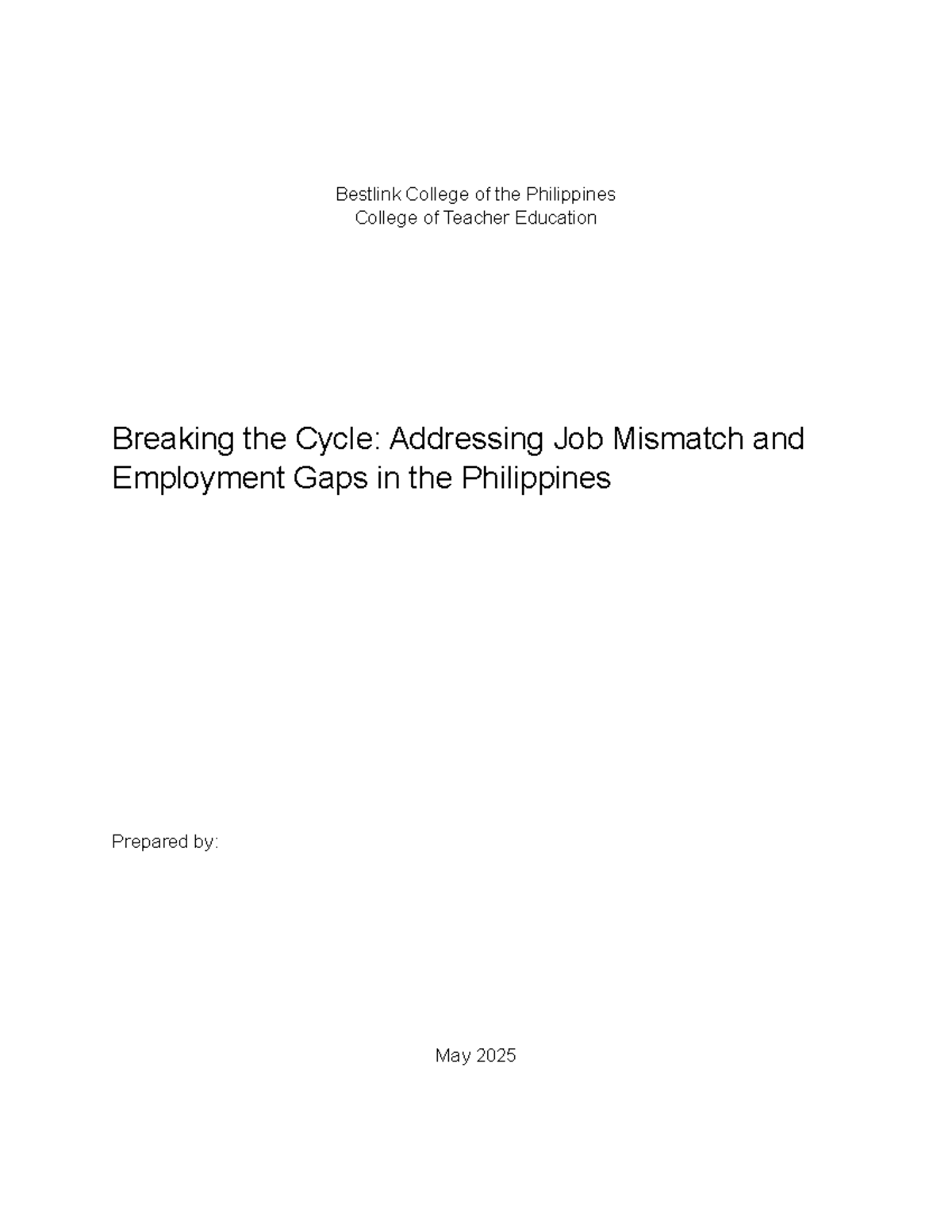 CTE 101: Breaking the Cycle of Job Mismatch in the Philippines - Studocu