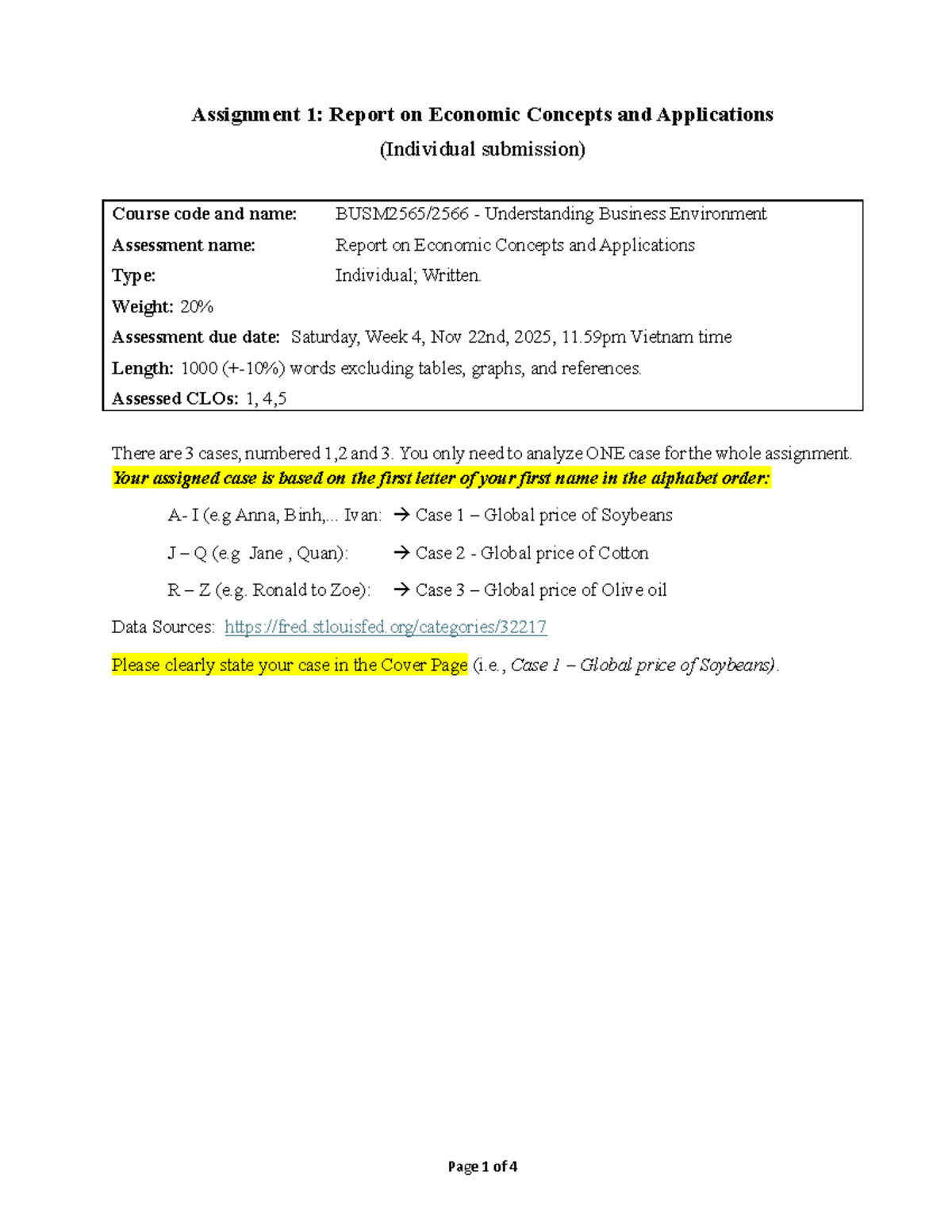 Assignment 1 Report: Economic Concepts & Applications (BUSM2565) - Studocu
