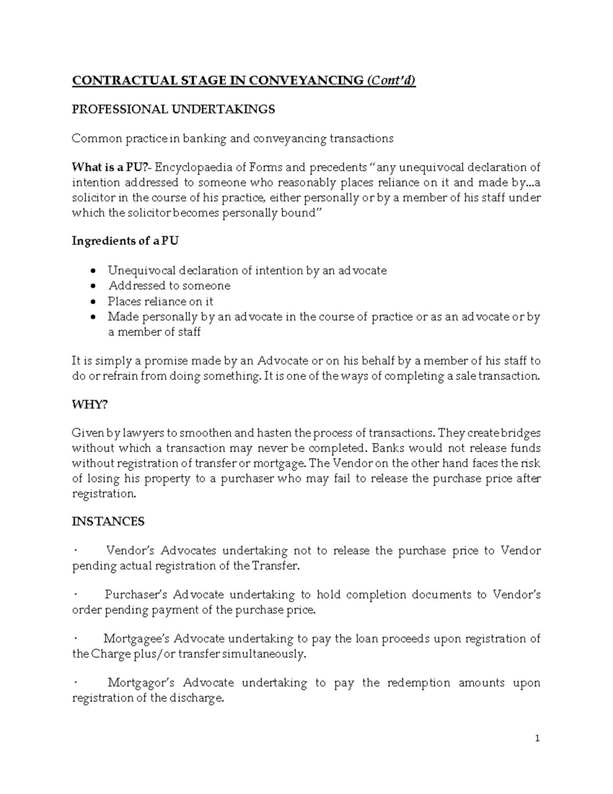 Contractual Stage in Conveyancing: Professional Undertakings Analysis ...