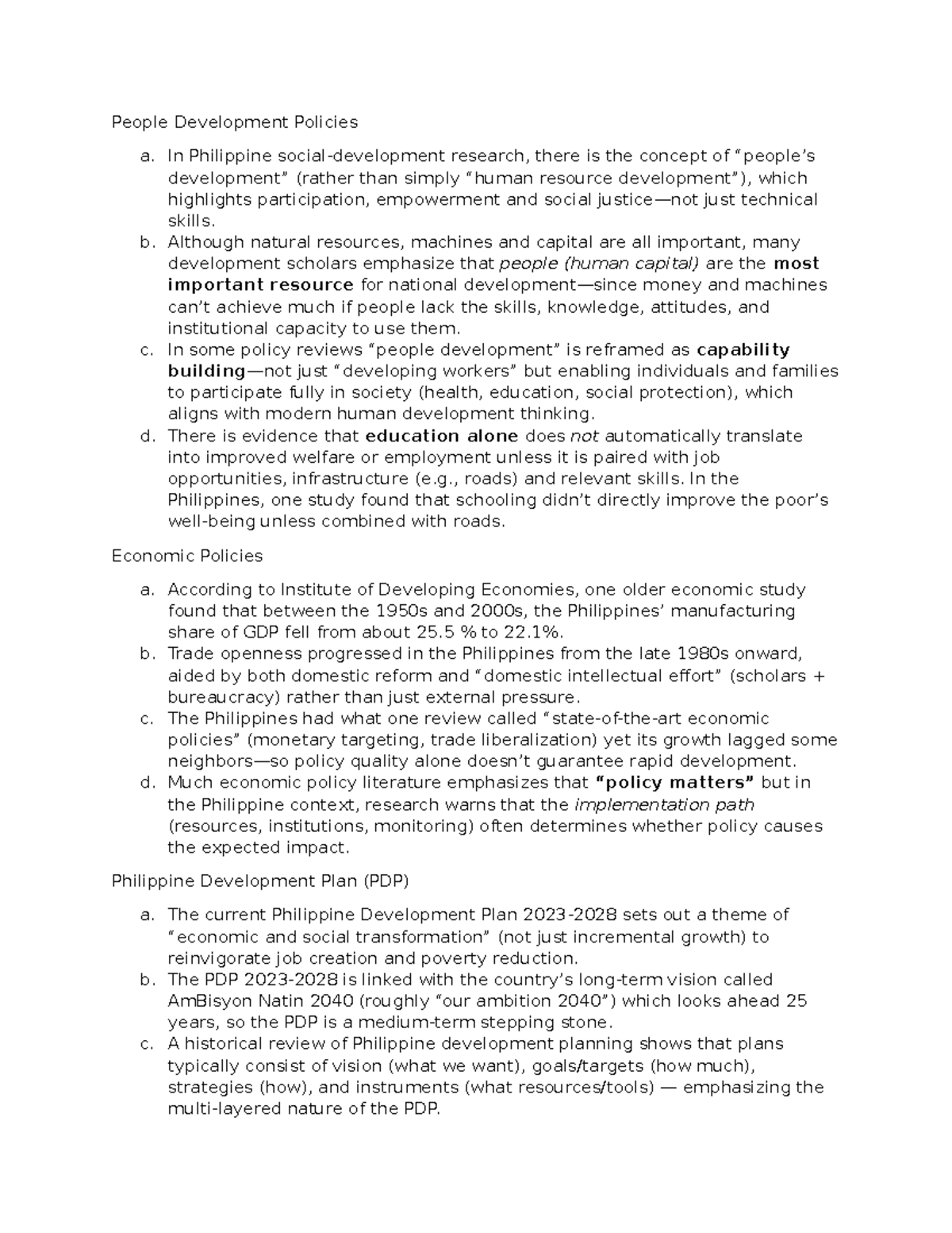 Philippine Development Policies: Human Capital and Economic Growth ...