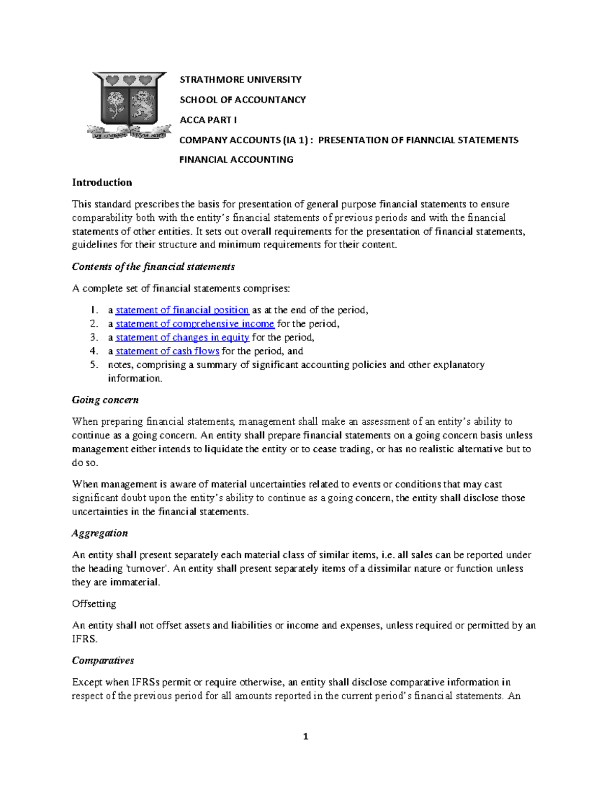 ACCA Part I: Company Accounts (IA 1) - IAS 1 Financial Statements Notes ...