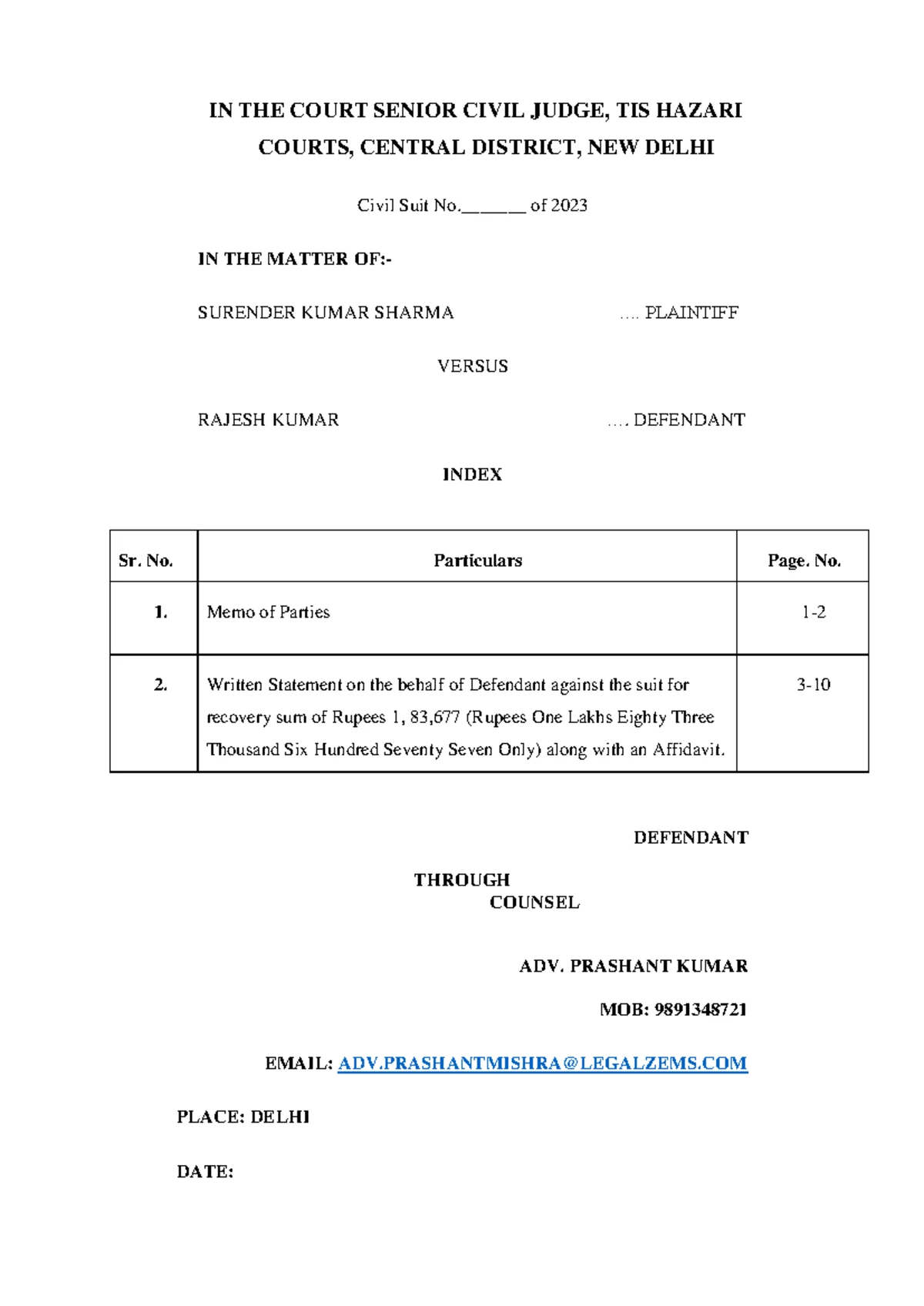 Decree example draft - IN THE COURT OF THE MUNSIFF, ERNAKUI AM Sri.T ...
