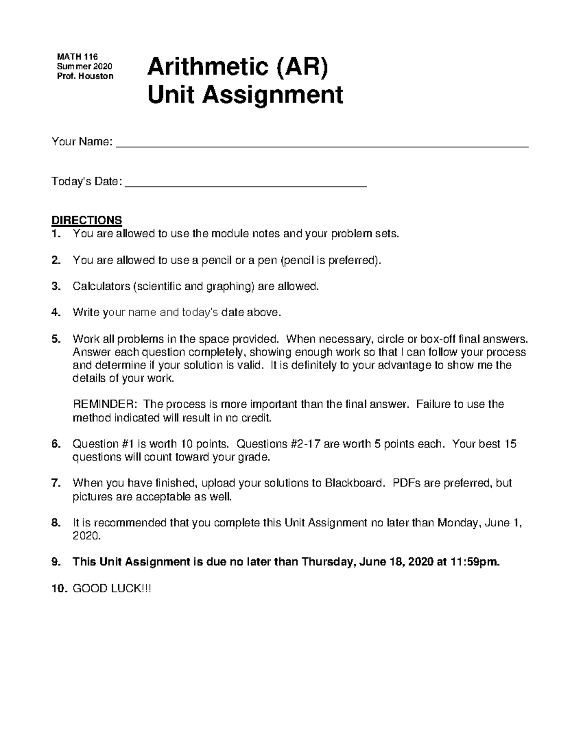 MATH116 2205 UA2 Unit Assignment on Arithmetic Methods - Studocu