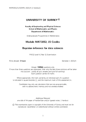 MAT3052: Chapter 1 - Bayesian Inference for Data Sciences - Studocu