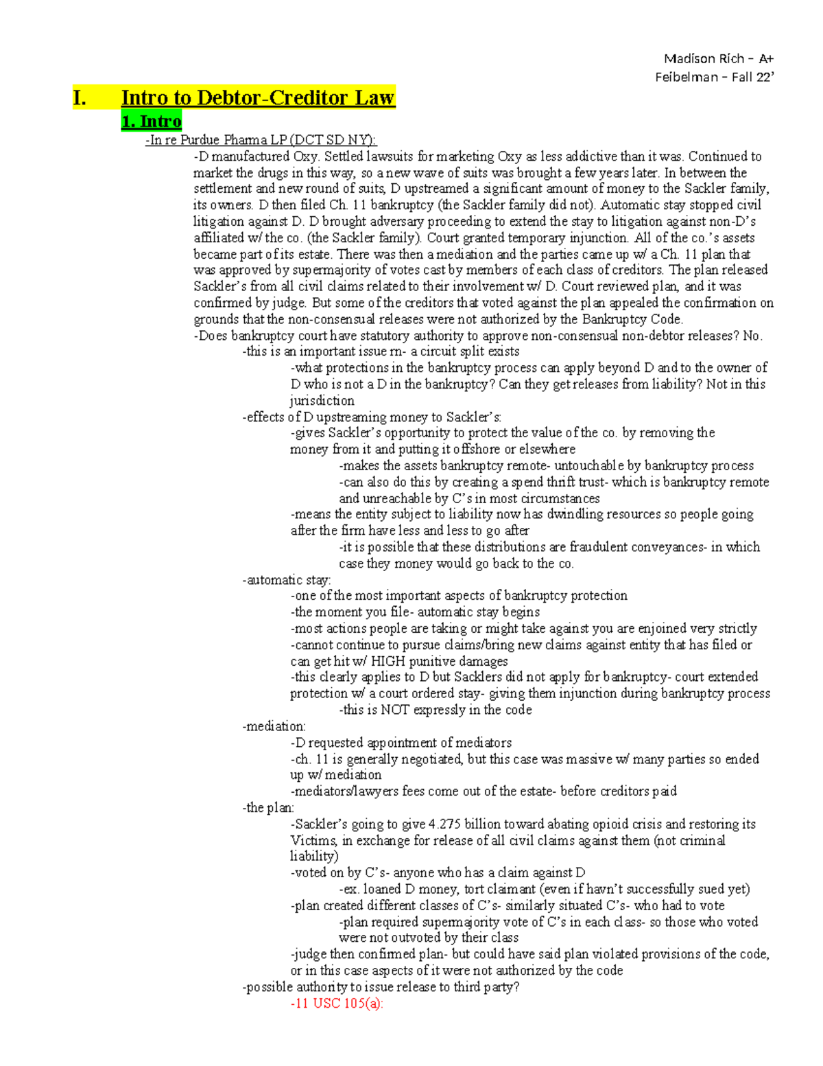 Bankruptcy Law Overview: Key Concepts and Case Studies (LAW 101) - Studocu