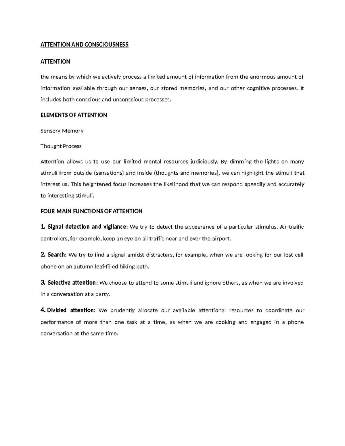 Cog Psy Chapter 3g Group 2 - ATTENTION AND CONSCIOUSNESS ATTENTION the ...