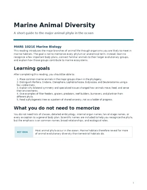 MARS 1021E - UGA - Intro to Marine Bio - Studocu