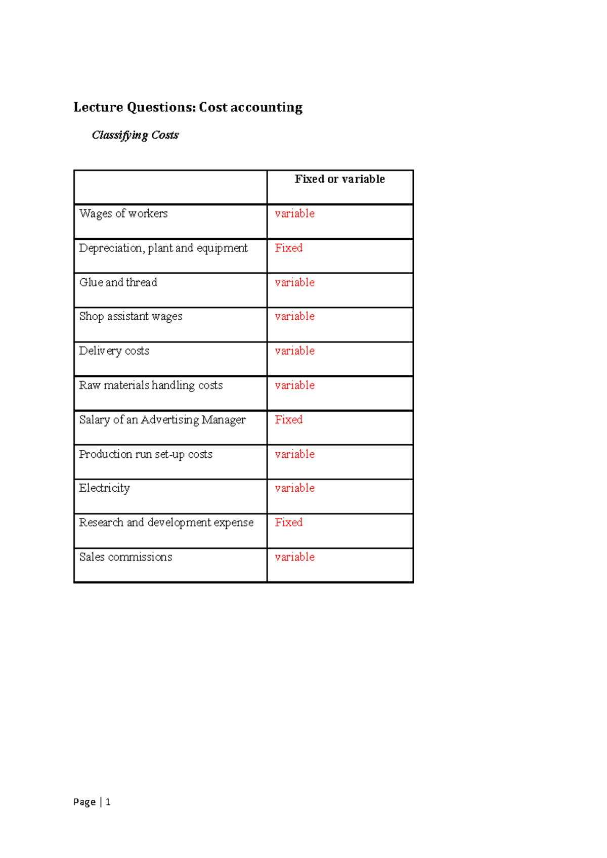 Lecture Questions: Cost Accounting Analysis (ACC 101) - Studocu