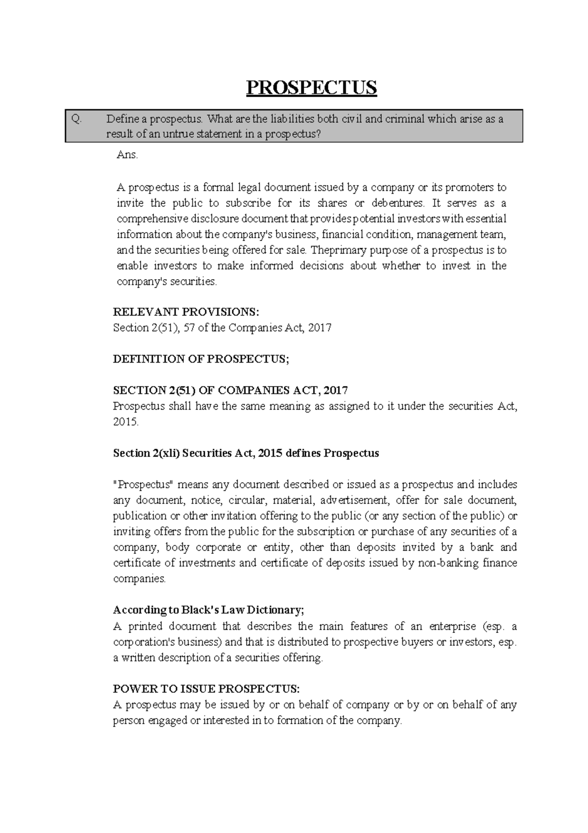 Mercantile Law L4: Understanding Prospectus and Liabilities - Studocu