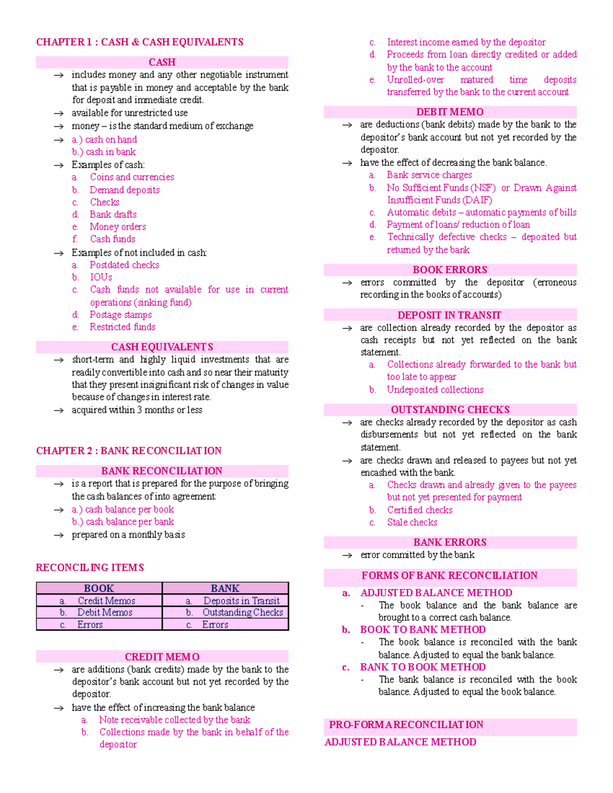 Bank reconciliation notes for cash and cash equivalents (FIN 101) - Studocu