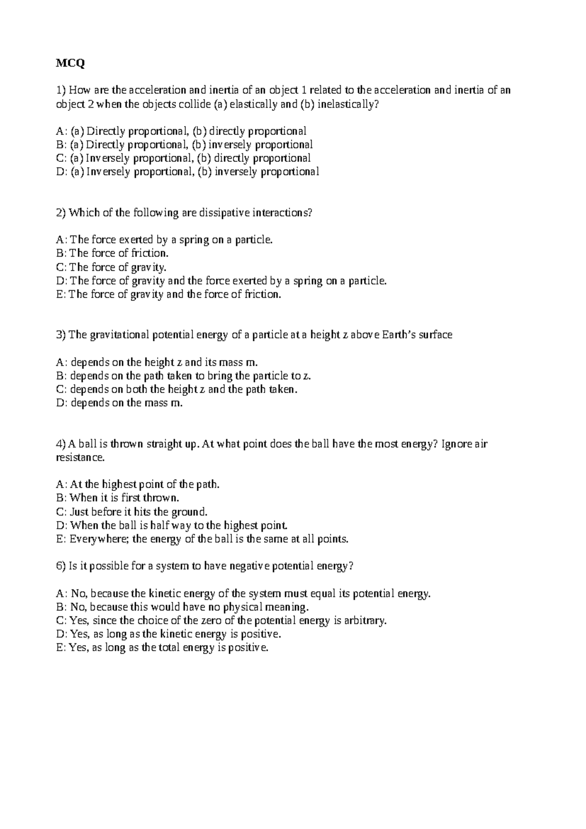 Ch7 Tutorial Problems for Physics 101: MCQs and Written Questions - Studocu